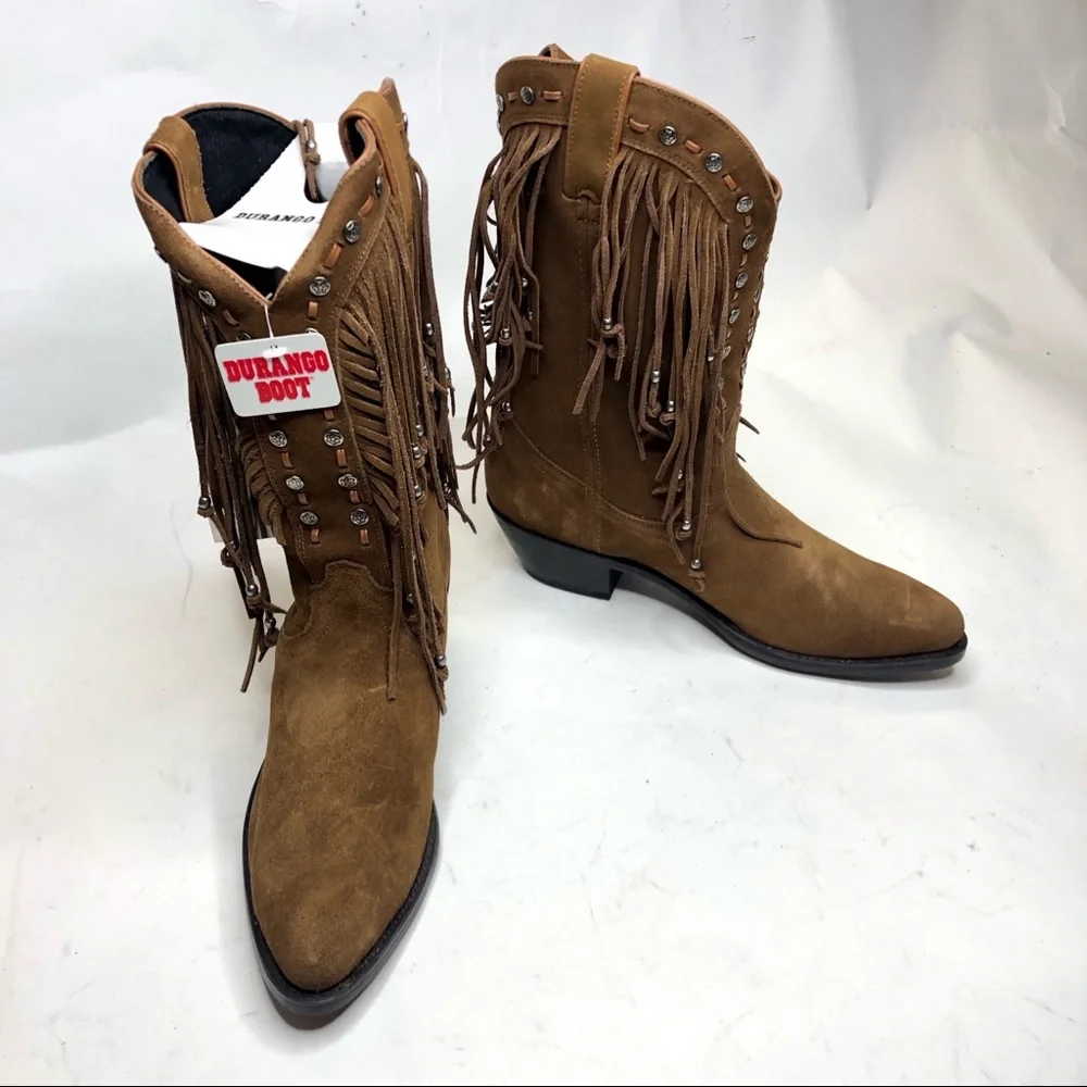 Durango | Brown Suede Leather Party Fringe Western Boots - Picture 6 of 8